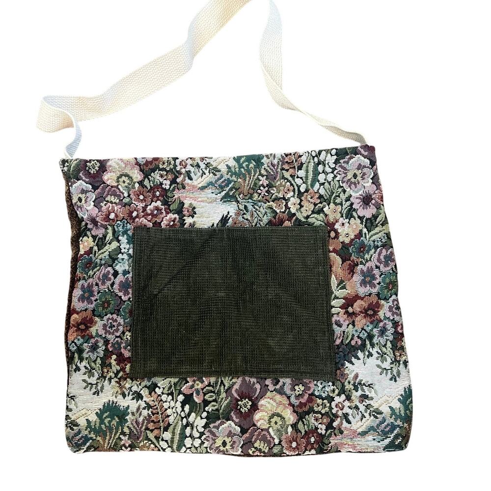 Handmade Floral Tapestry Shoulder Bag Corduroy Pocket Chenille Boho Cottagecore